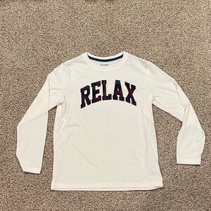 Old Navy White Long Sleeve Tee with Black 'RELAX' Graphic